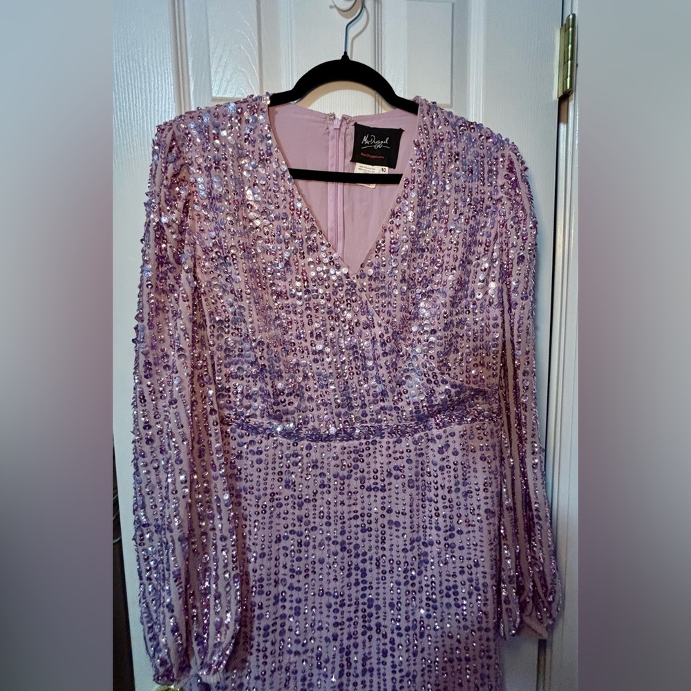 NWT MAC DUGGAL SZ 10 Lavender Puff Sleeve V Neck MIDI #107641 - Picture 2 of 9